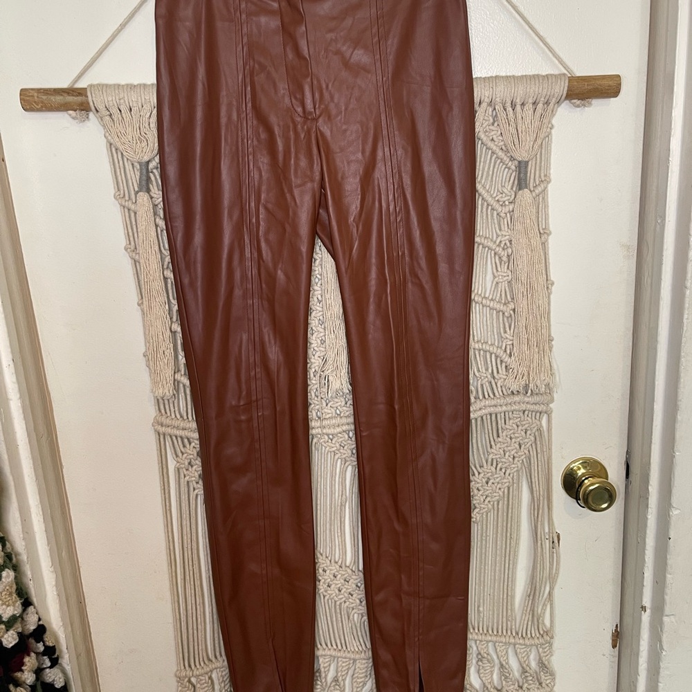 Jason Wu Designer Faux Leather Vegan leather Brown Ankle Pants Xsmall